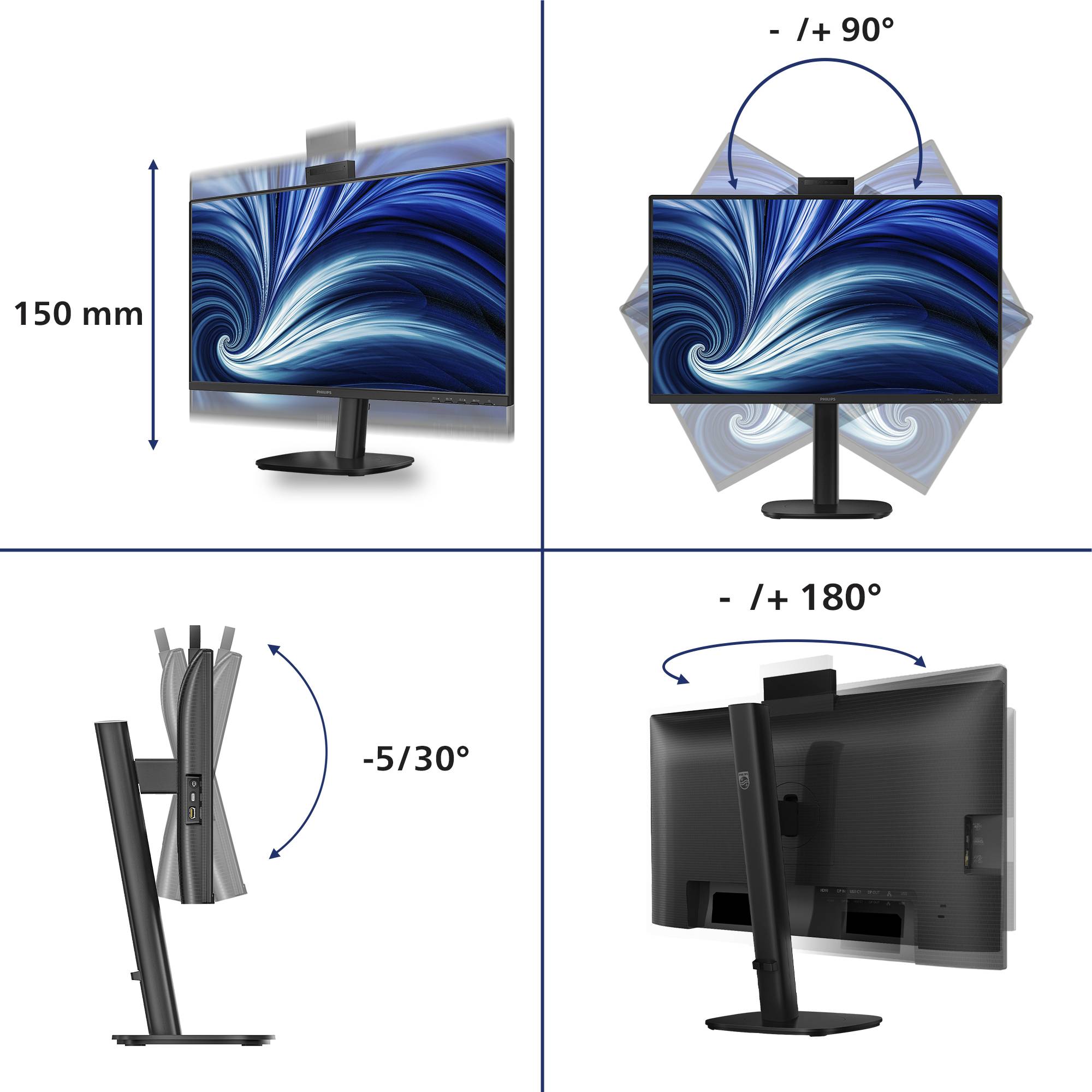B-Ware Philips 24B2U3301H LED-Monitor 1920 x 1080 Full HD 1080p @ 120 Hz IPS 1500:1 HDMI DisplayPort USB-C-2