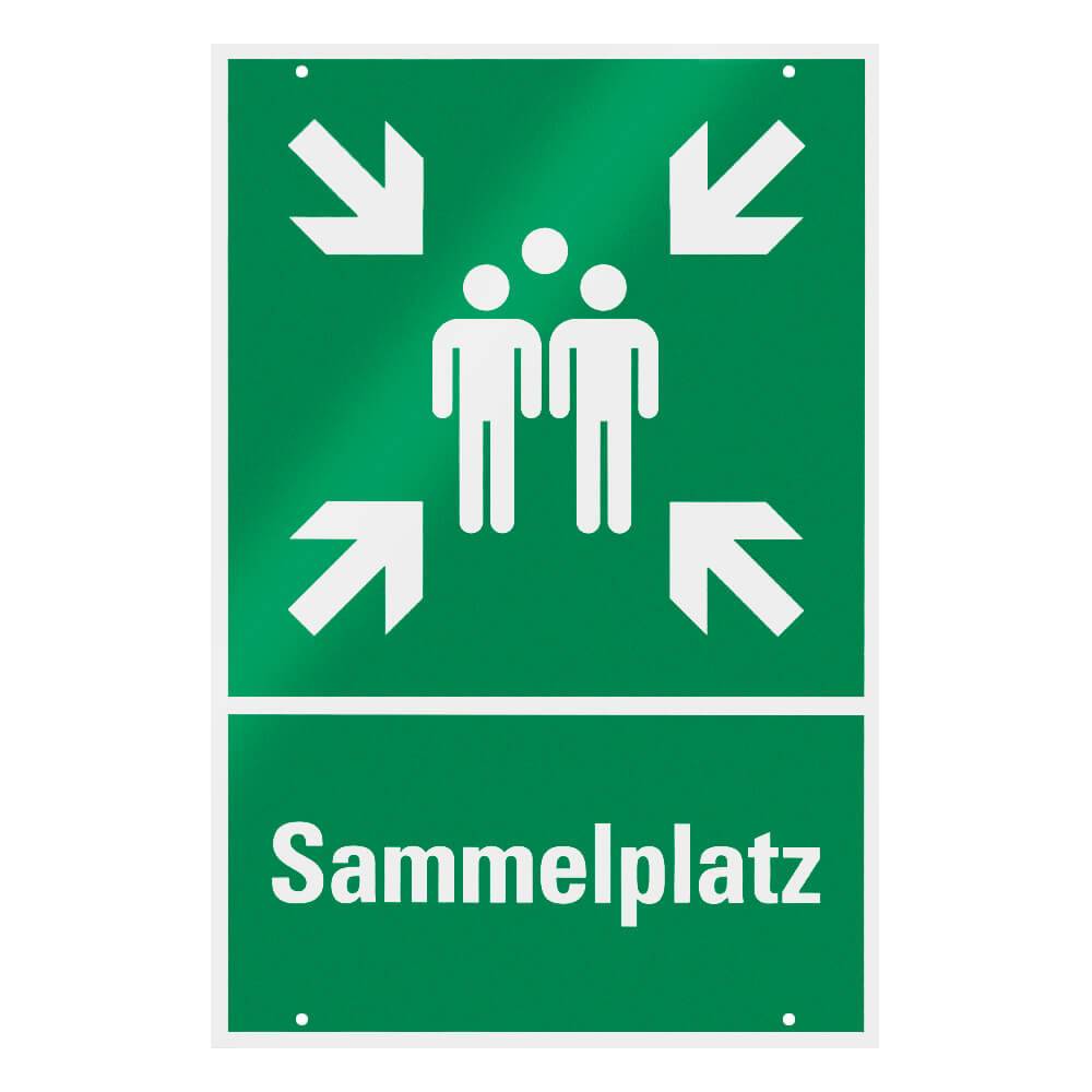 Rettungszeichen-Kombischild Sammelplatz, grün/weiß, Aluminium, 40 x 60 cm-0
