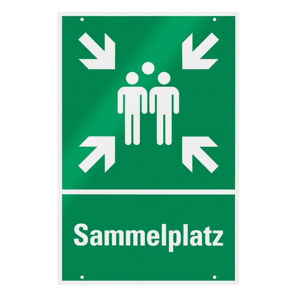 Rettungszeichen-Kombischild Sammelplatz, grün/weiß, Aluminium, 40 x 60 cm