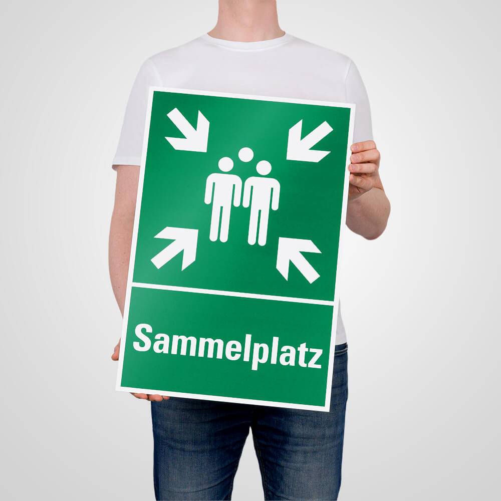 Rettungszeichen-Kombischild Sammelplatz, grün/weiß, Aluminium, 40 x 60 cm-1