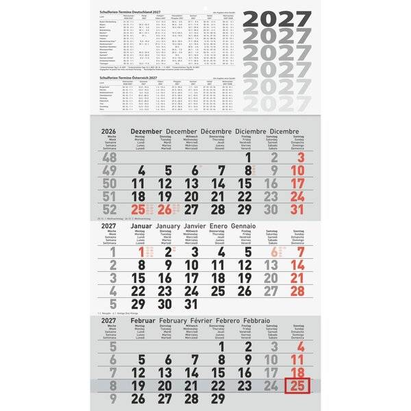 3-Monatskalender 30x54cm 3-farbig Kalendarium 2027