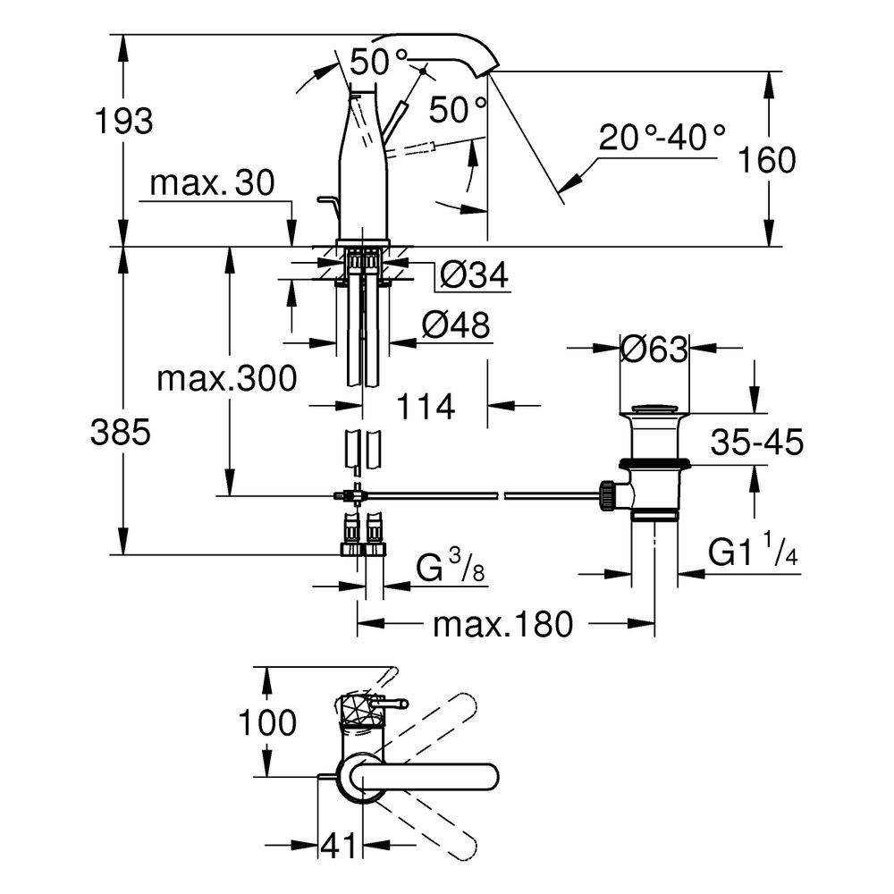 Grohe Waschtischarmatur Essence, M-Size, Einhebelmischer, Ablaufgarnitur 1¼", Crafted Chrom, 1 Stk.-2