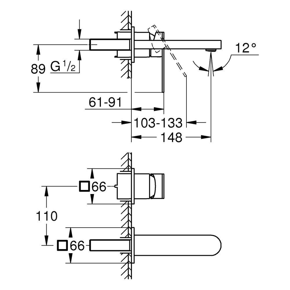Grohe Waschtischbatterie, Plus, Wandmontage, 147mm, hard graphite, 1 Stk.-2