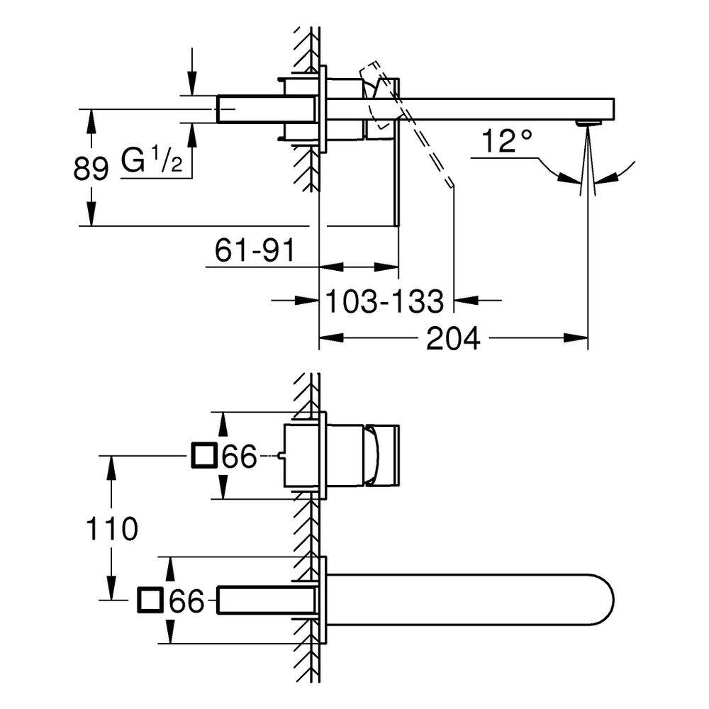 Grohe Waschtischbatterie, Plus, Wandmontage, 203mm, hard graphite, 1 Stk.-2