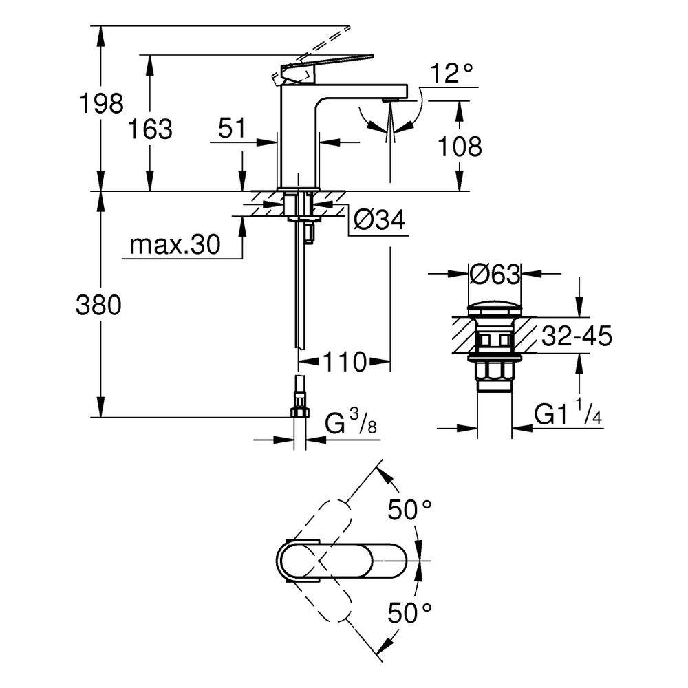 Grohe Waschtischbatterie, Plus, S-Size, Push-open Ablaufgarnitur, chrom, 1 Stk.-2