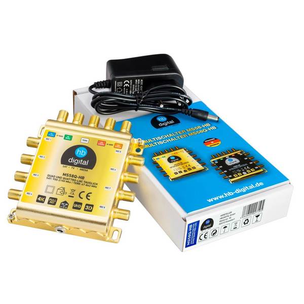 hb-digital Multischalter SAT MS58Q-HB 5/8 fuer Quattro und Quad LNB mit Netzteil