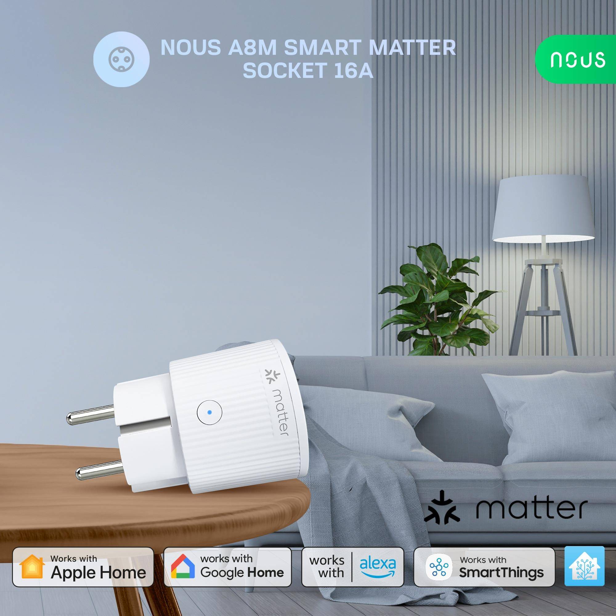 Nous A8M Smart Matter Steckdosen, WLAN, Energieüberwachung, Sprachsteuerung, 16A, 220-240V - Set Inhalt: 4er Set-2