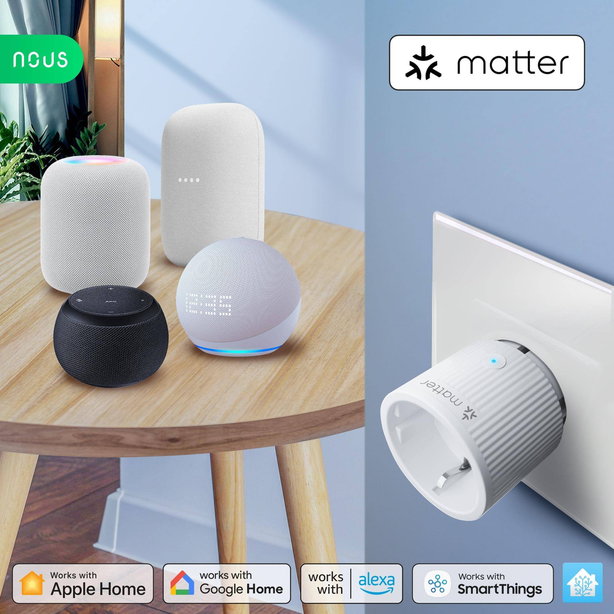 Nous A8M Smart Matter Steckdosen, WLAN, Energieüberwachung, Sprachsteuerung, 16A, 220-240V - Set Inhalt: 4er Set-4