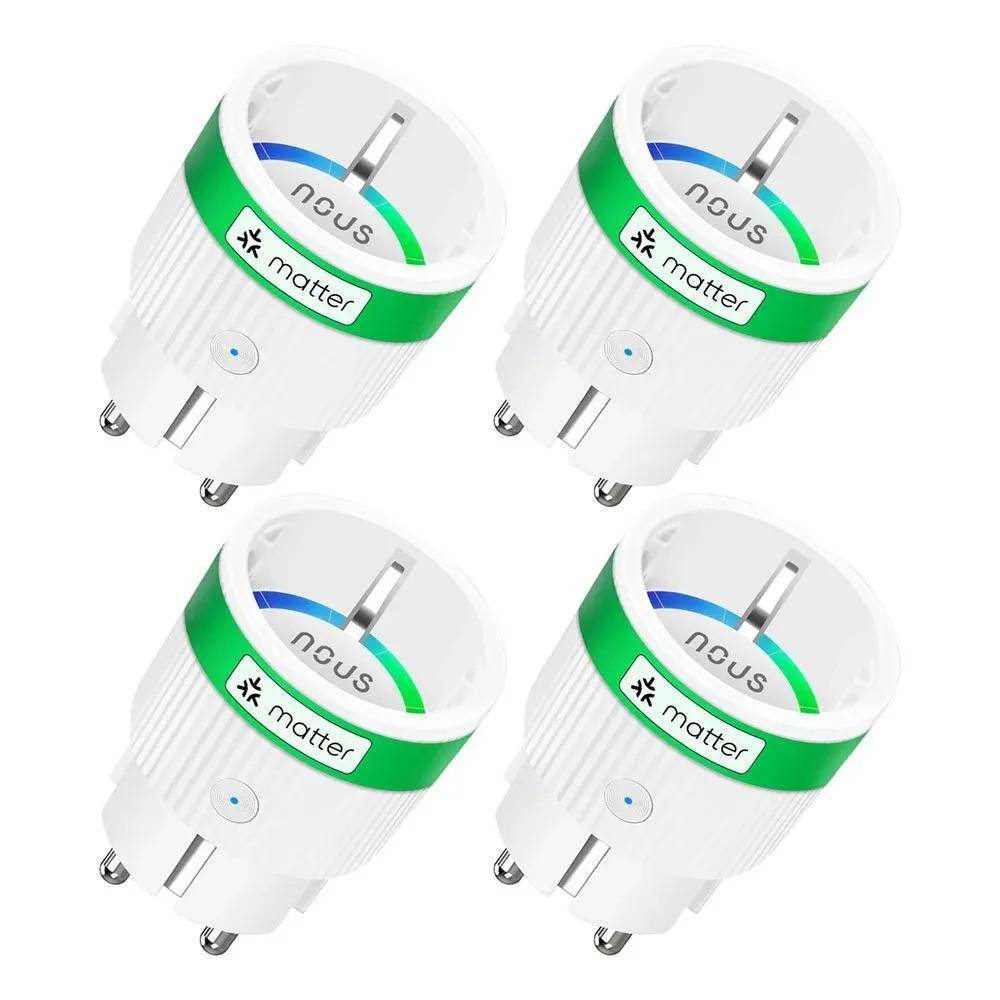 Nous A8M Smart Matter Steckdosen, WLAN, Energieüberwachung, Sprachsteuerung, 16A, 220-240V - Set Inhalt: 4er Set-0