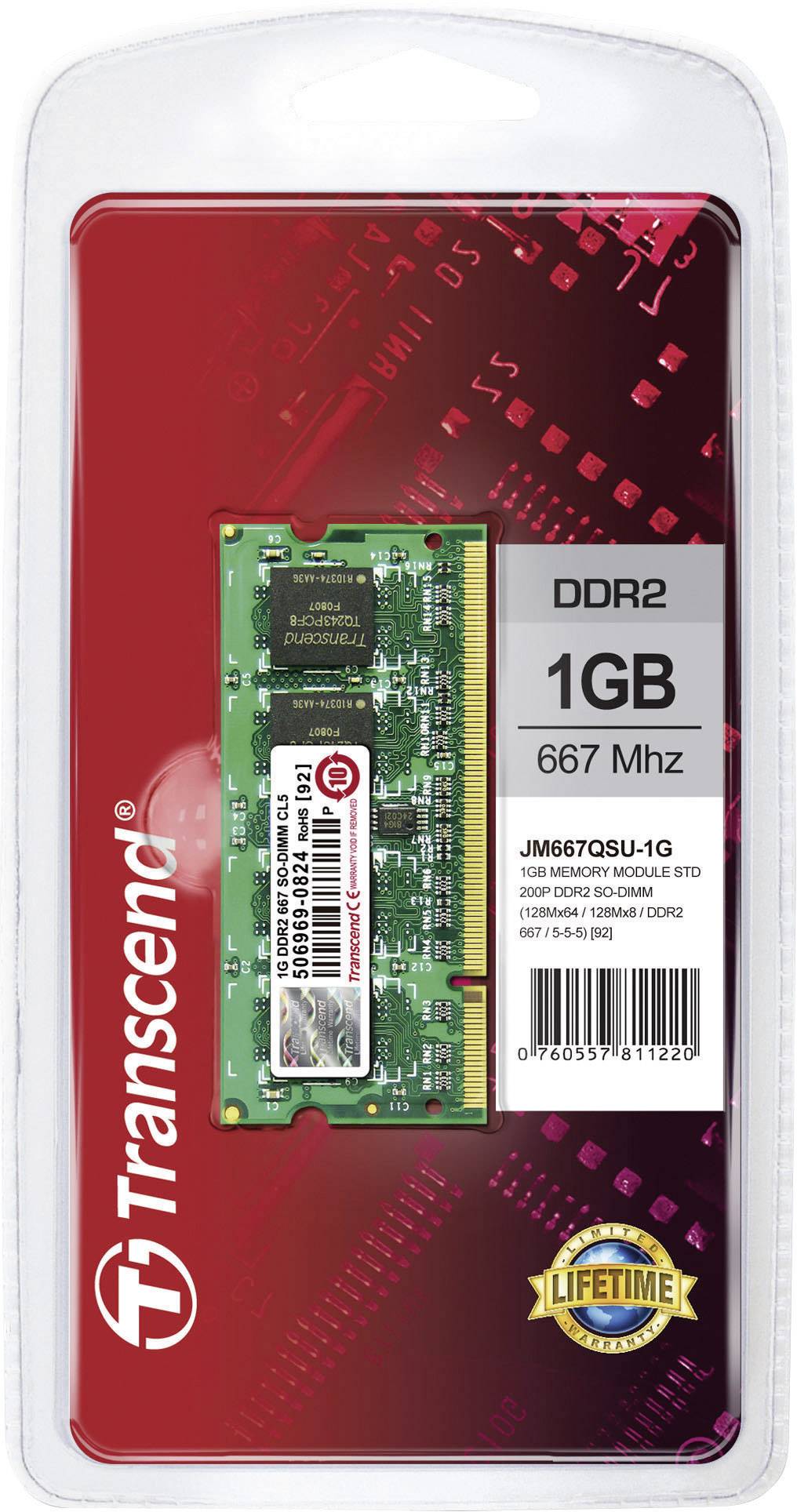 SODDR2-RAM 1GB TRANSCEND JetRam PC2-5300 667MHz CL5