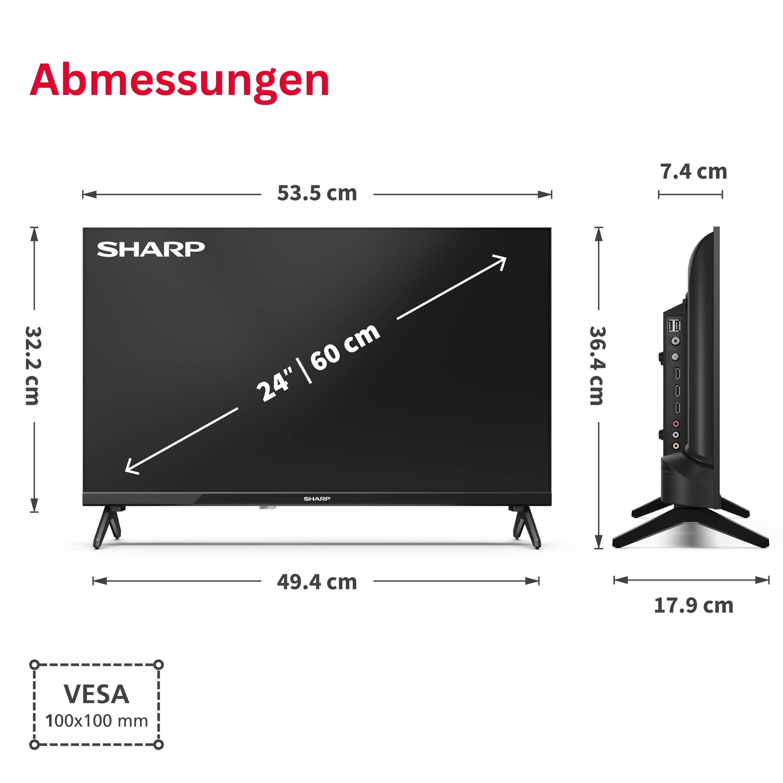 SHARP 24HA1705E 24 Zoll Fernseher LED TV mit HD Auflösung und Triple-Tuner DVB-C/-T2/-S2 (2026)-1