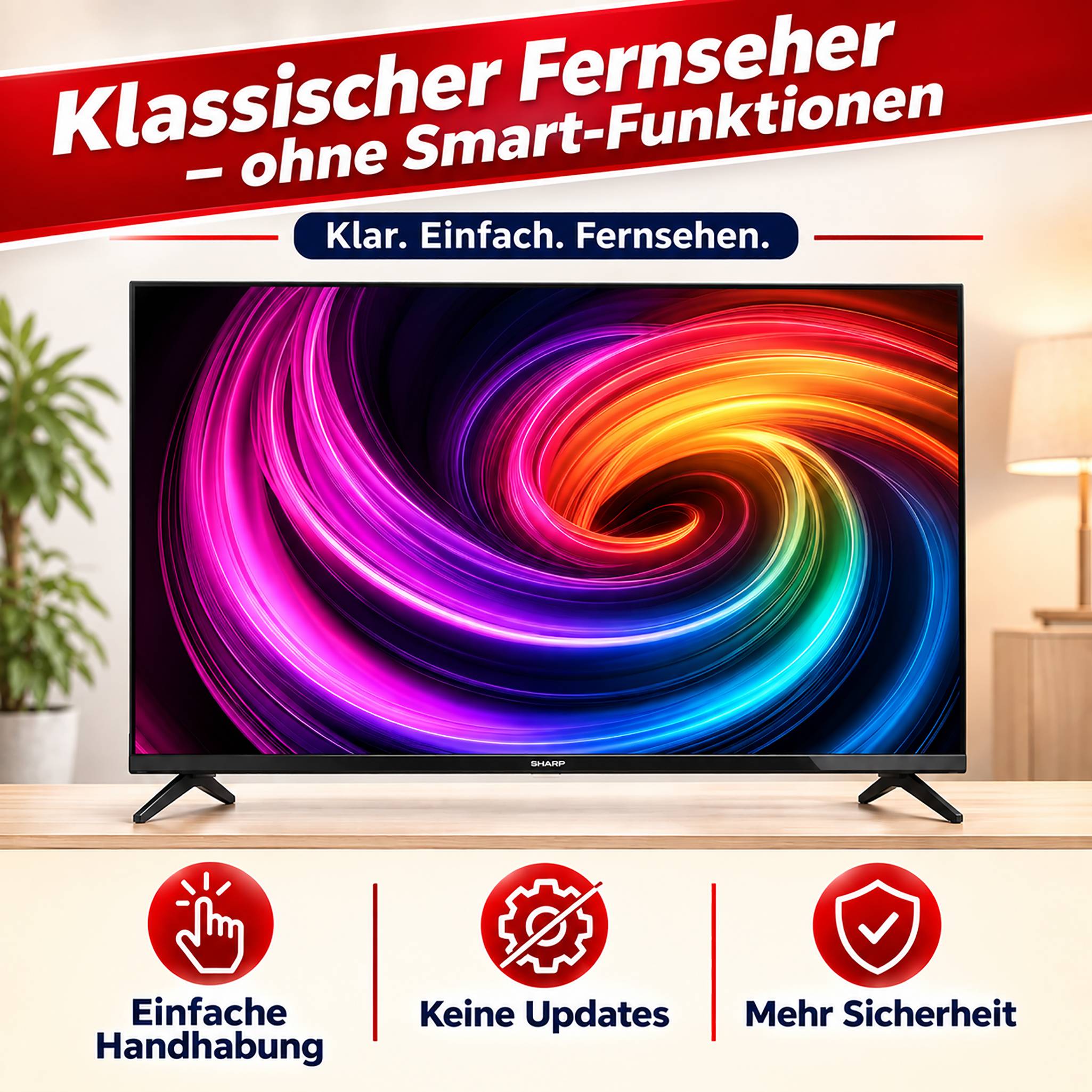 SHARP 24HA1705E 24 Zoll Fernseher LED TV mit HD Auflösung und Triple-Tuner DVB-C/-T2/-S2 (2026)-3