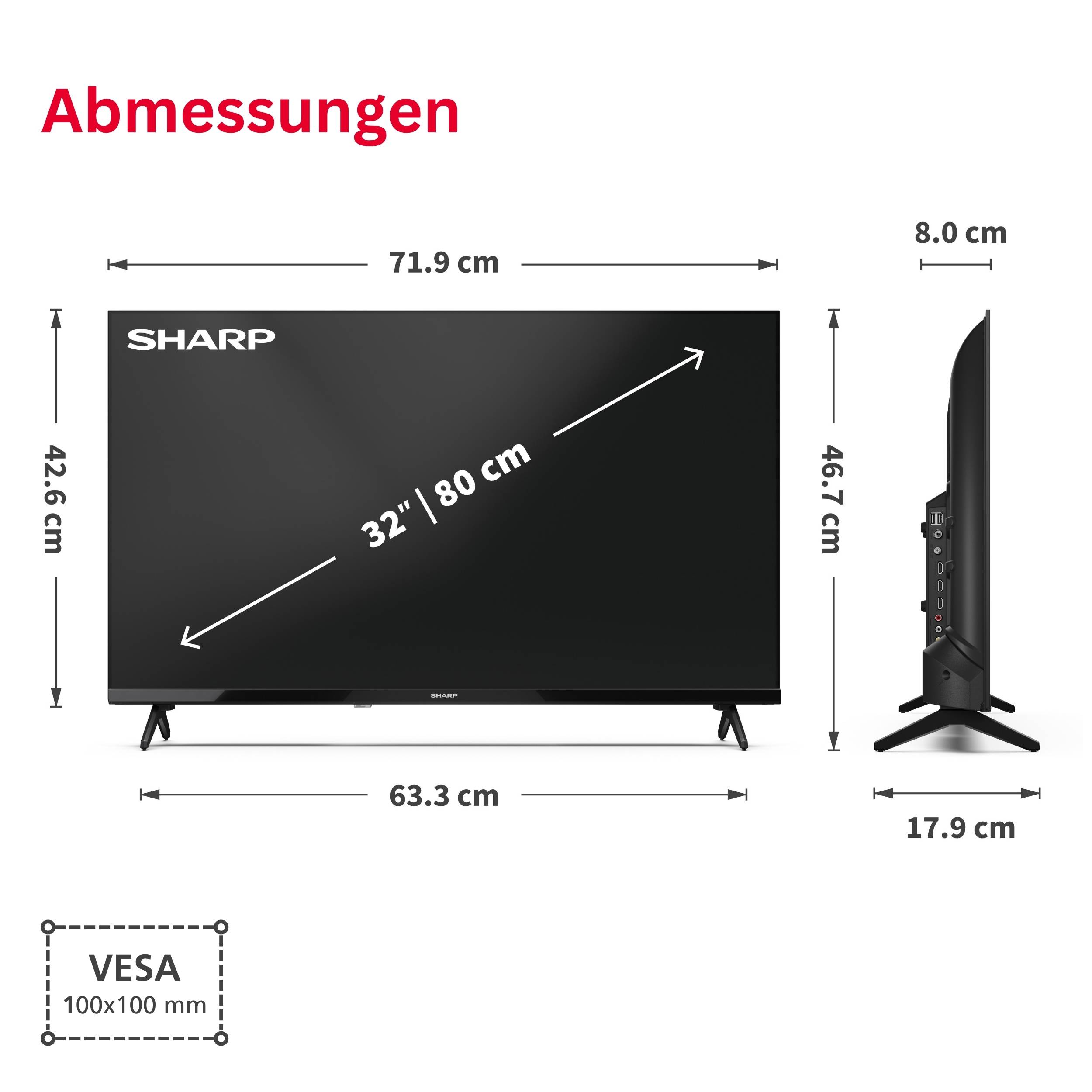 SHARP 32HA1705E 32 Zoll Fernseher LED TV mit HD Auflösung und Triple-Tuner DVB-C/-T2/-S2 (2026)-1
