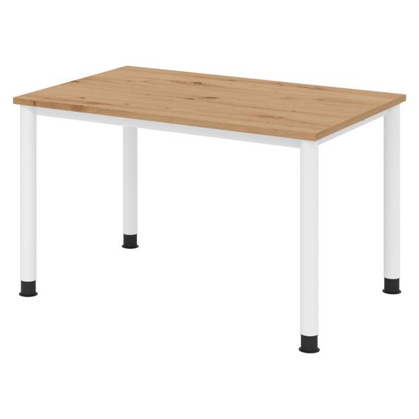 bümö Schreibtisch Serie-H - Dekor: Asteiche, Größe:  120 x 80 cm, Gestell: Weiß