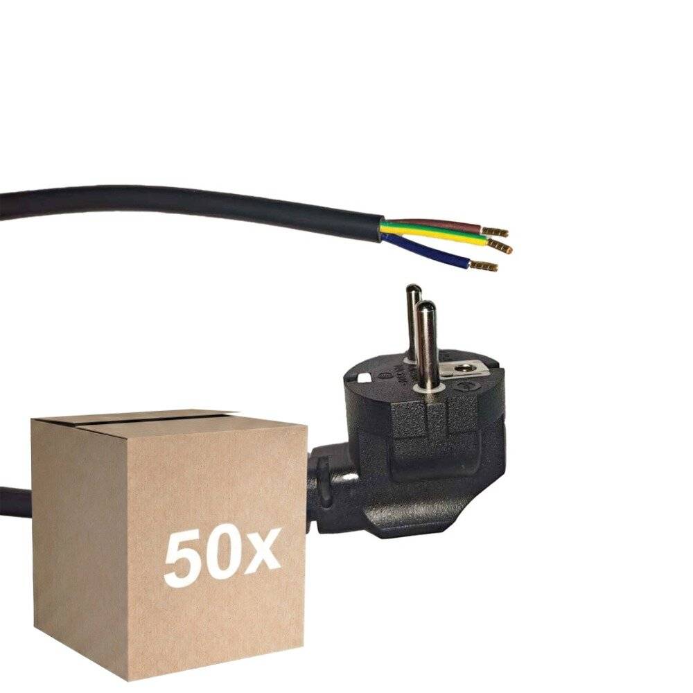 Mehrfachpackung 50x Noxion Power Versorgungskabel Schwarz - Schuko Europlug + Offene Enden - 5m-0