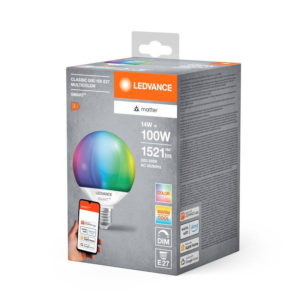 Symbolbild für Ledvance Smart+ Matter E27 G95 14W 1521lm - 827-865 Abstimmbares Weiß | RGBW - Dimmbar - Ersatz F