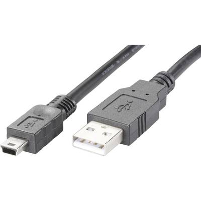  USB-Kabel  USB-Mini-B Stecker, USB-A Stecker 0.15 m Schwarz UL-zertifiziert 975110