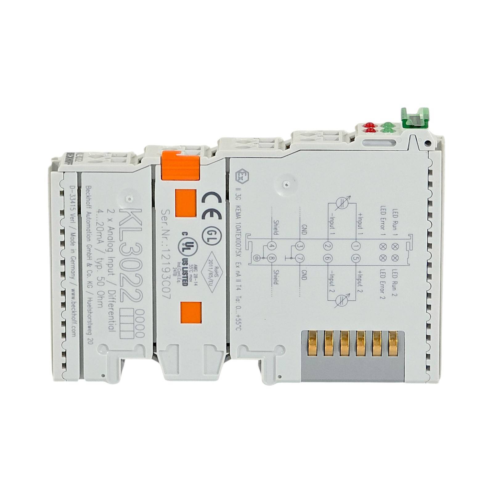 Beckhoff KL3022, Busklemme, 2-Kanal-Analog-Eingang, Strom, 4…20 mA, 12 Bit, differentiell-2