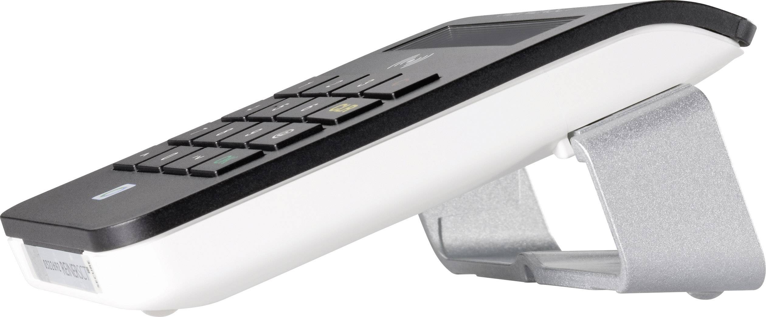 Schwarze Tastatur mit integriertem Touchpad, seitlich aufgestellt auf silbernem Ständer. Ideal für Präsentationen oder Mediensteuerung.