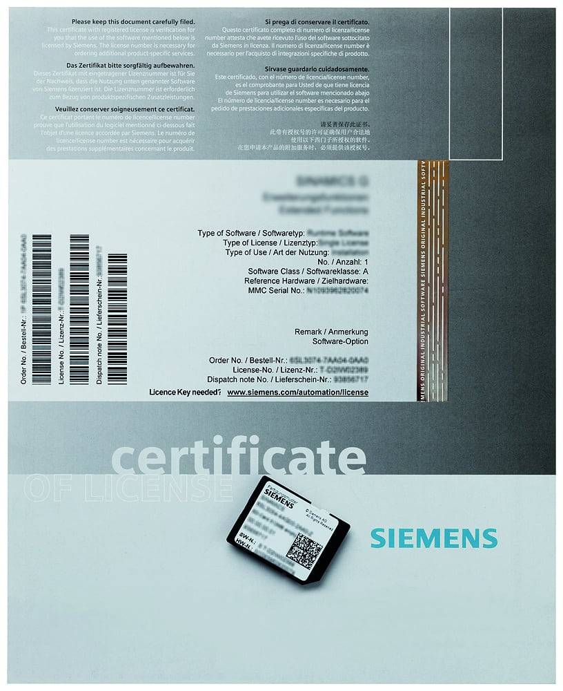 SIEM 6AU1820-2AA20-0AB0 SIMOTION Technologieoption TCONTROL Lizenz für 8 TEMPERA-0