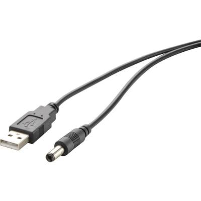  USB-Kabel  DC Stecker 5,5 mm, USB-A Stecker 1.00 m Schwarz vergoldete Steckkontakte, UL-zertifiziert 