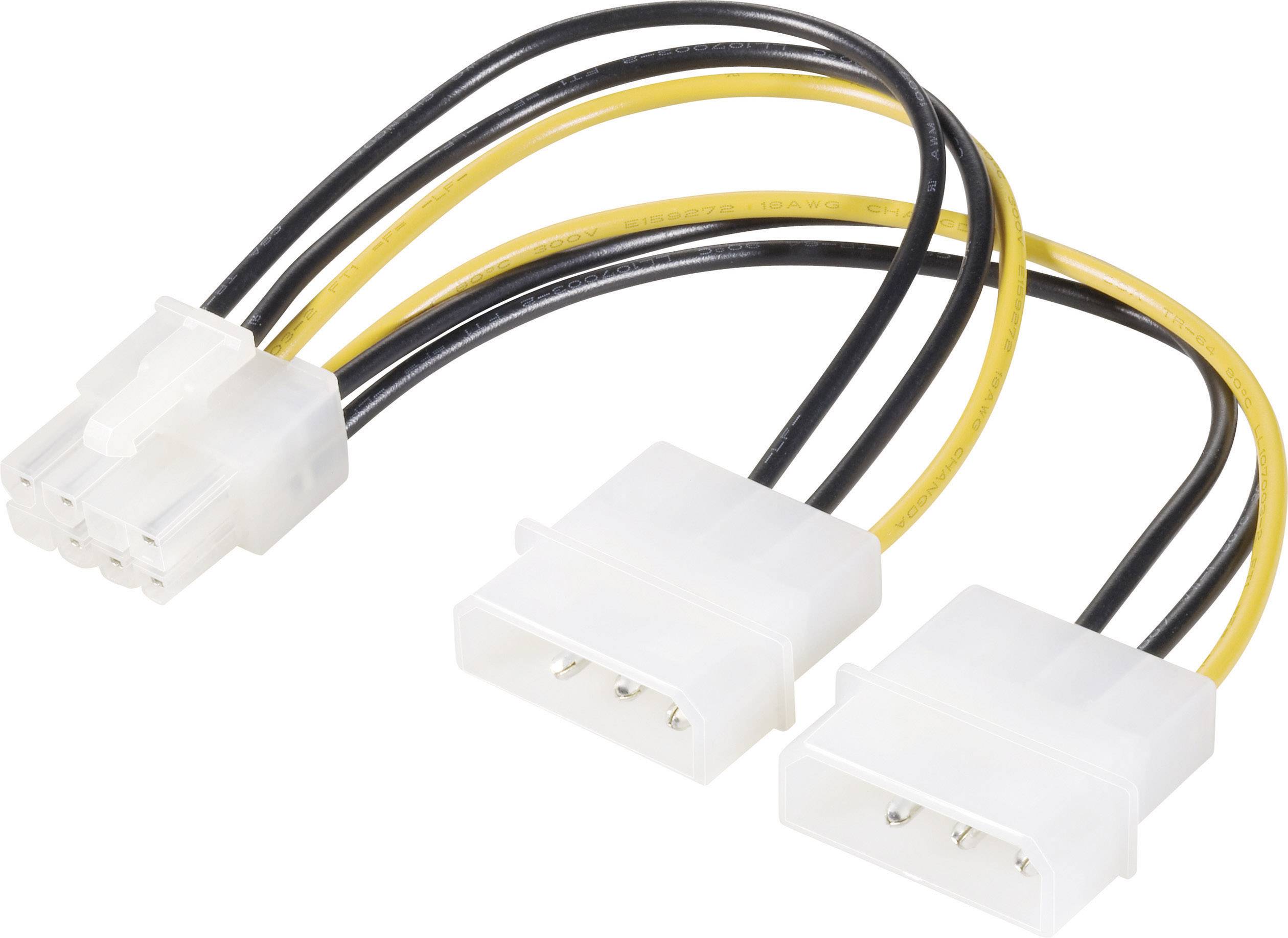CONRAD Strom Y-Kabel [2x IDE-Strom-Stecker 4pol. - 1x PCIe-Stecker 8pol.] 0.15 m Gelb-Schwarz
