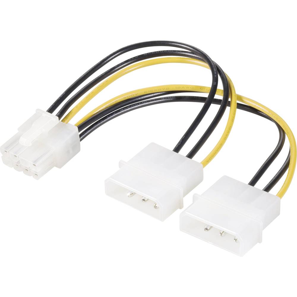 renkforce Stroom Y-kabel [2x IDE-stroomstekker 4-polig 1x PCI-E stekker 8-polig] 0.15 m Geel-zwart
