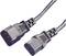 Zwei schwarze Steckverbindungskabel: links männlicher C13-Stecker, rechts weiblicher C14-Stecker, für Computer-Netzkabel.