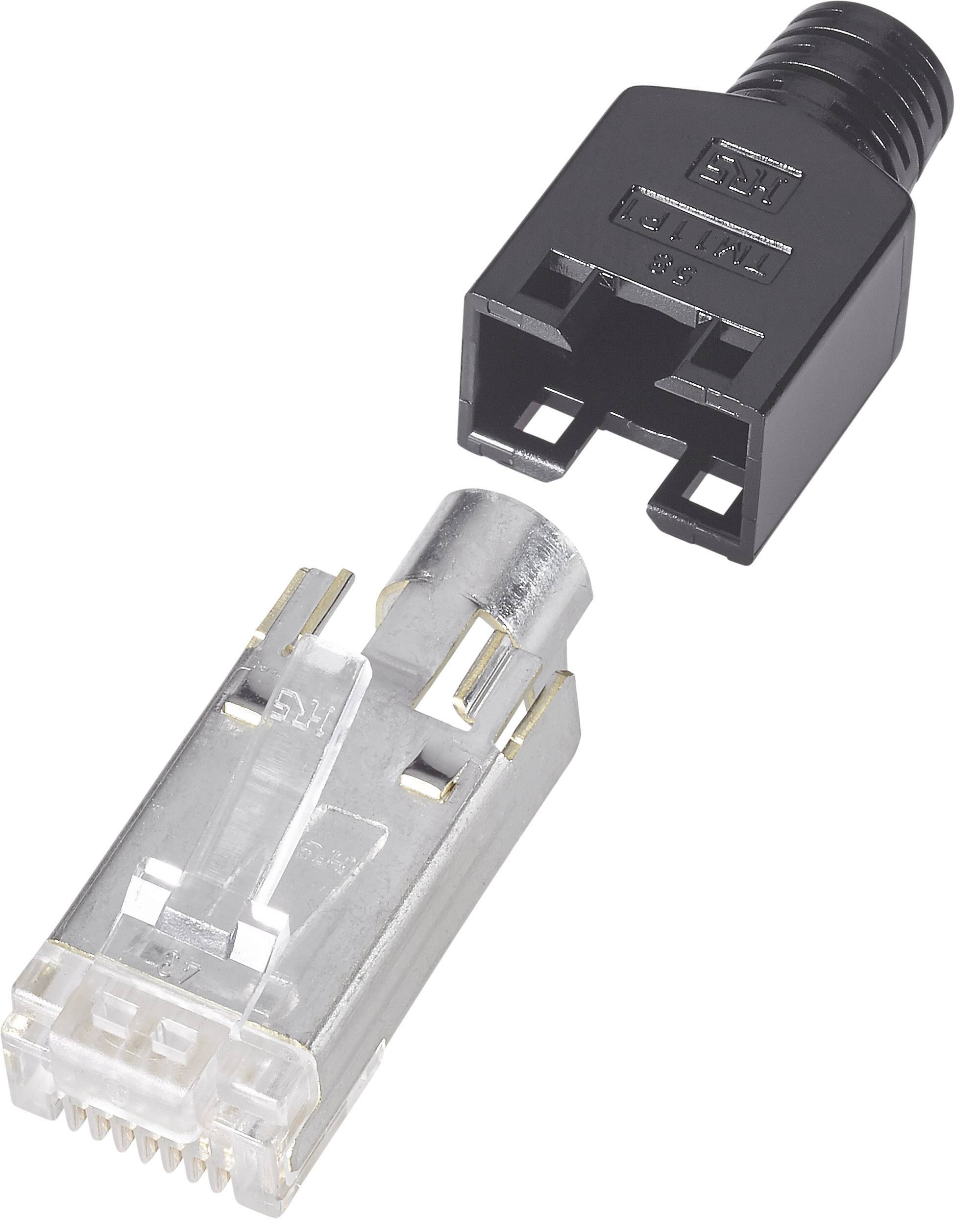 Hirose Cat 5 Stecker Set - schwarz 2 x Stecker mit Einfädelkamm und Knickschutztülle in schwarz