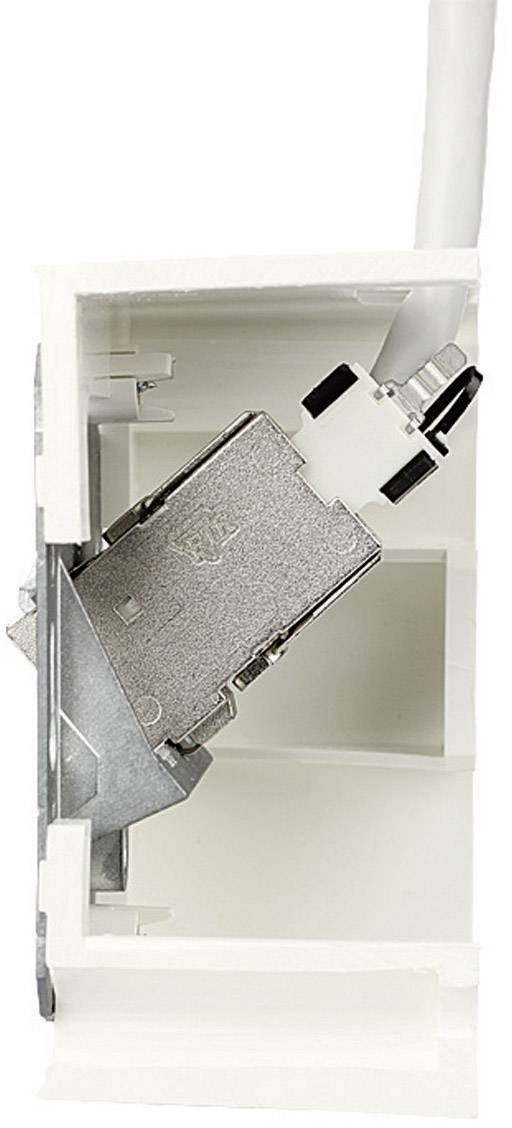 Innenansicht eines elektrischen Schalters mit metallischen und weißen Kunststoffkomponenten zur Wandmontage.