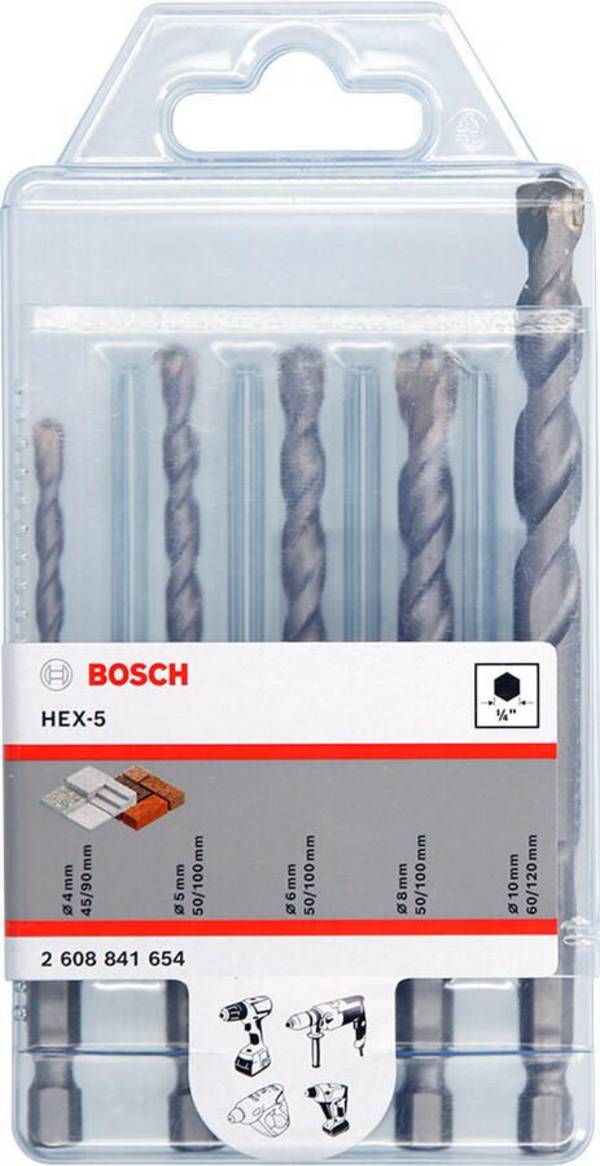 BOSCH - Accessories HEX-5 2608841654 Beton-Spiralbohrer-Set 4 mm 5 6 8 10 mm 5