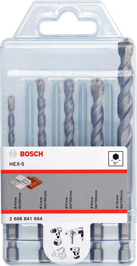 BOSCH - Accessories HEX-5 2608841654 Beton-Spiralbohrer-Set 4 mm 5 6 8 10 mm 5-0