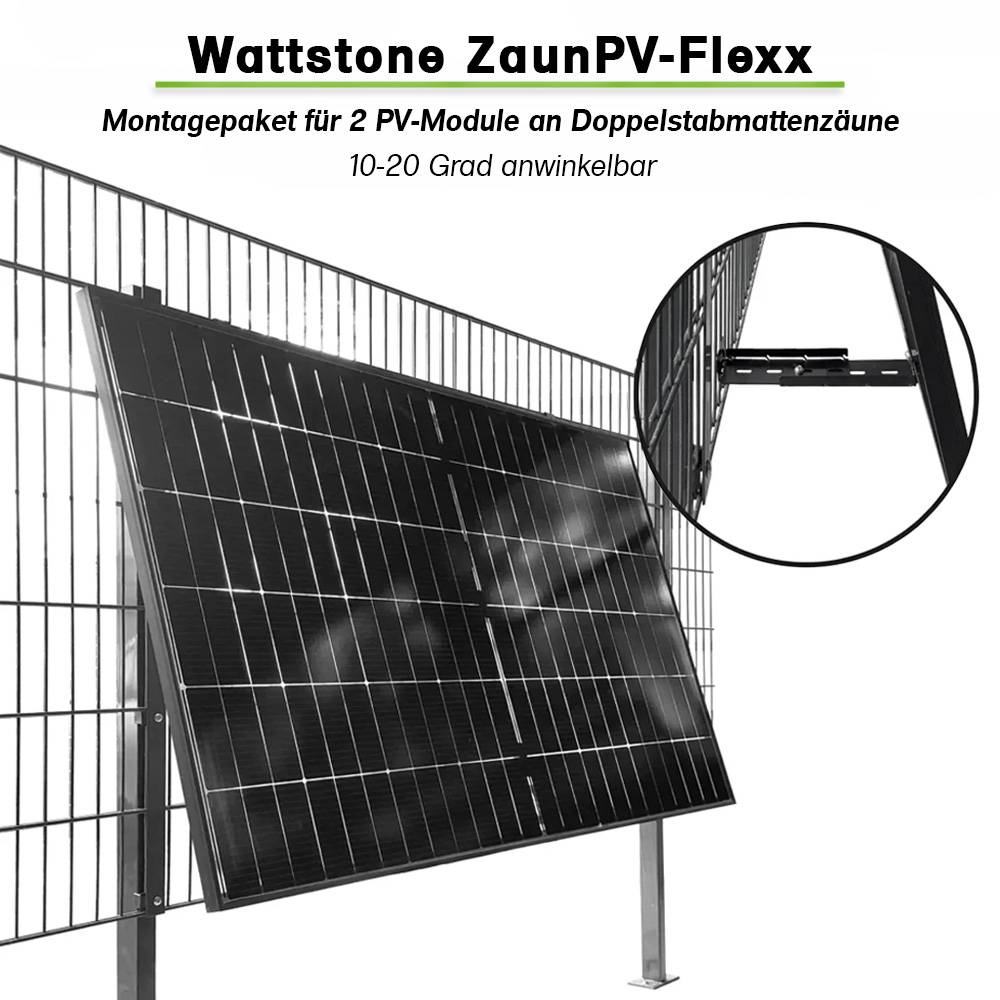 Wattstone ZaunPV Flexx Montagepaket angewinkelt für 2 PV-Module Schwarz 10-20 Grad-3