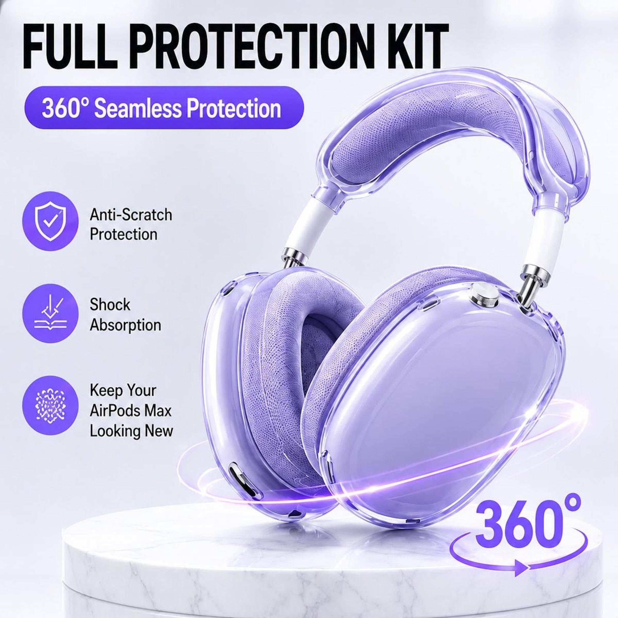 TPU Headset Cover Schutzcase für Apple AirPods Max / Max 2 Schwarz 3 in 1-1