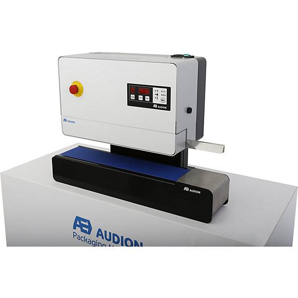 Durchlauffolienschweißgerät D545 Vertikal mit Förderband weiß/blau. Audion Elektro GmbH 87173049-1