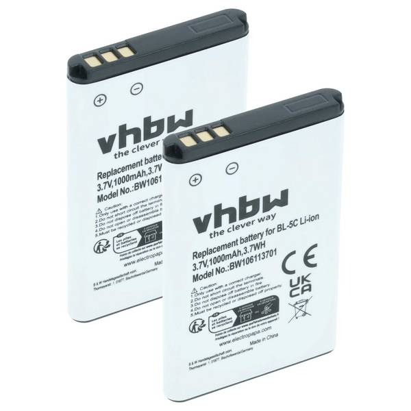 vhbw 2x Akku Ersatz für Alcatel RTR001F01 | 3BN67332AA, 10000058 für Handy Smartphone Telefon (1000 mAh, 3,7 V, Li-Ion)
