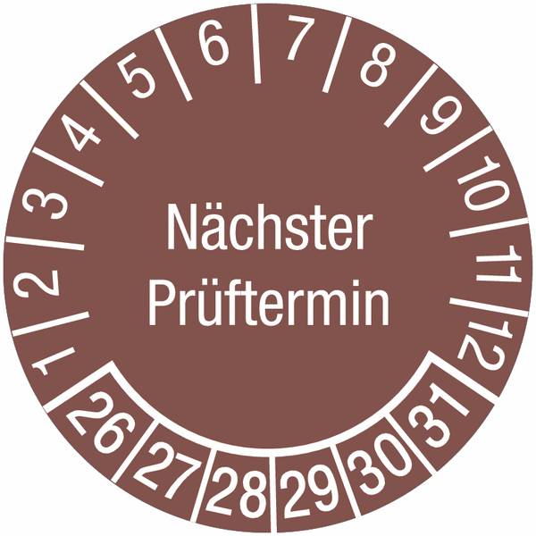Prüfplaketten - Nächster Prüftermin, Braun