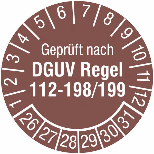 Prüfplaketten - Geprüft nach DGUV Regel 112-198-0