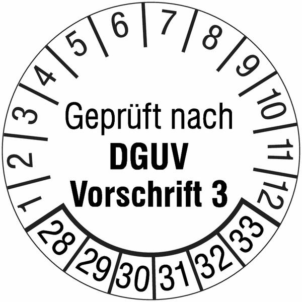 Prüfplaketten - Geprüft nach DGUV Vorschrift 3-0