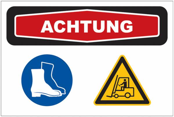 Focus-Schild mit Sicherheitszeichen - ACHTUNG