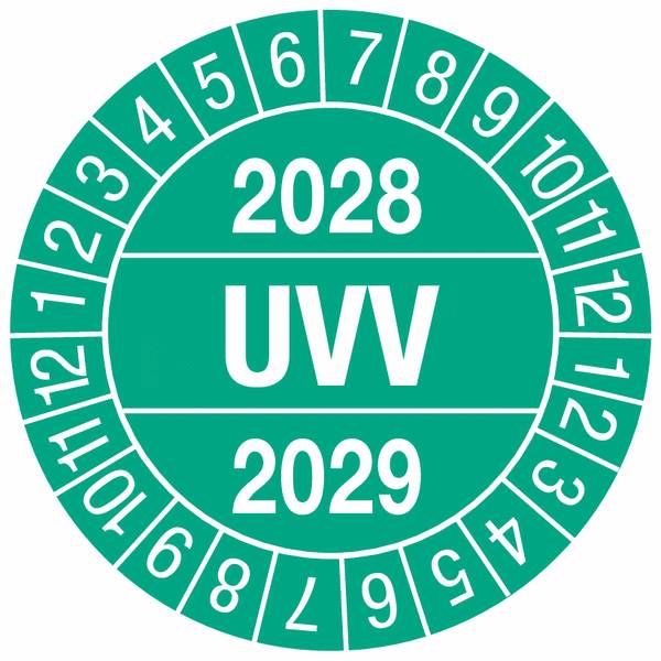 Prüfplaketten - 2028UVV2029, Grün, Rund