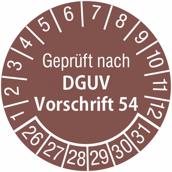 Prüfplaketten - Geprüft nach DGUV Vorschrift 54-0