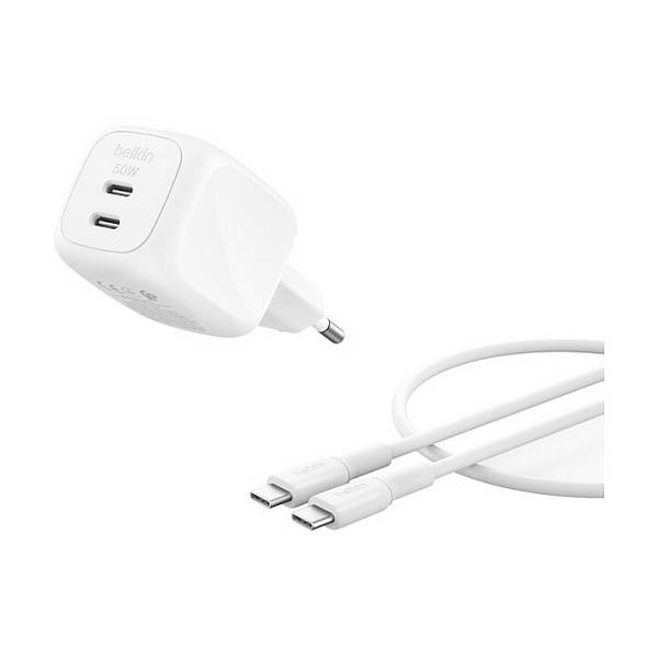 Belkin BoostCharge Pro - Netzteil - GaN - 50 Watt - Fast Charge - 2 Ausgabeanschlussstellen (2 x USB-C)