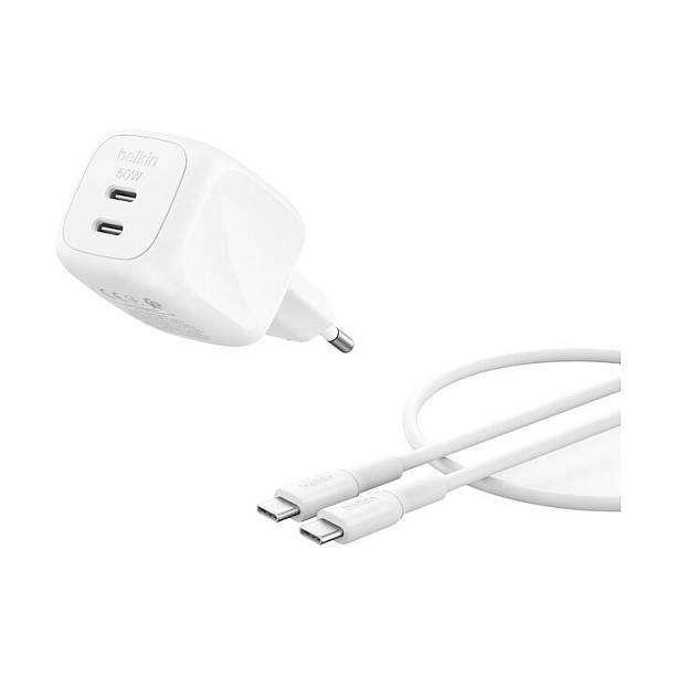 Belkin BoostCharge Pro - Netzteil - GaN - 50 Watt - Fast Charge - 2 Ausgabeanschlussstellen (2 x USB-C)-0