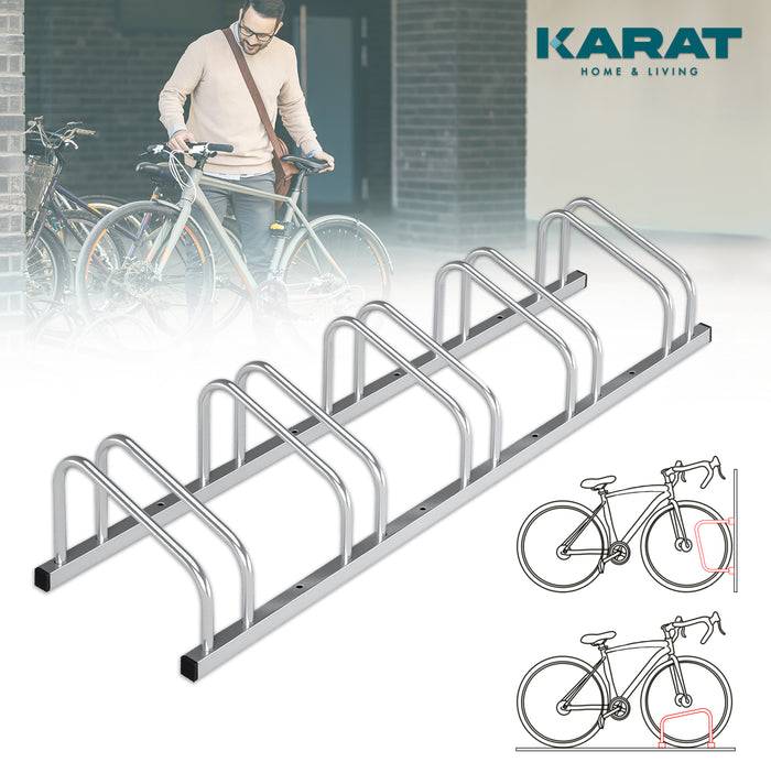 KARAT Fahrradständer Linus - Zur Boden- oder Wandmontage - Für 5 Fahrräder - Silber-1