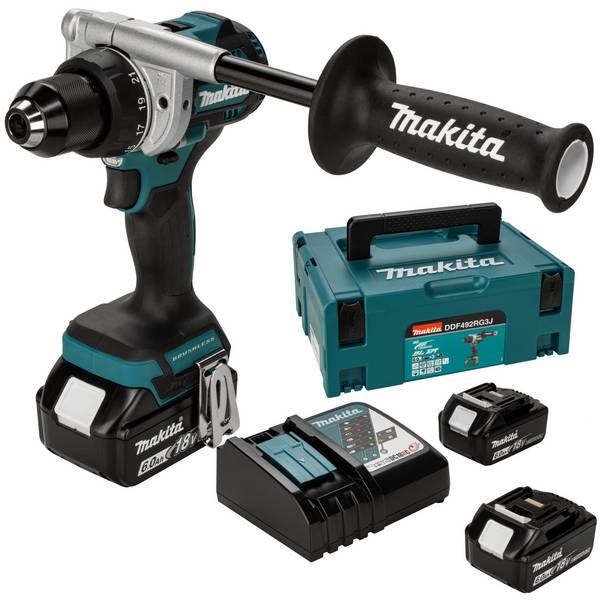 Makita DDF 492 RG3J Akku Bohrschrauber 18 V 141 Nm Brushless + 3x Akku 6,0 Ah + Ladegerät + Makpac