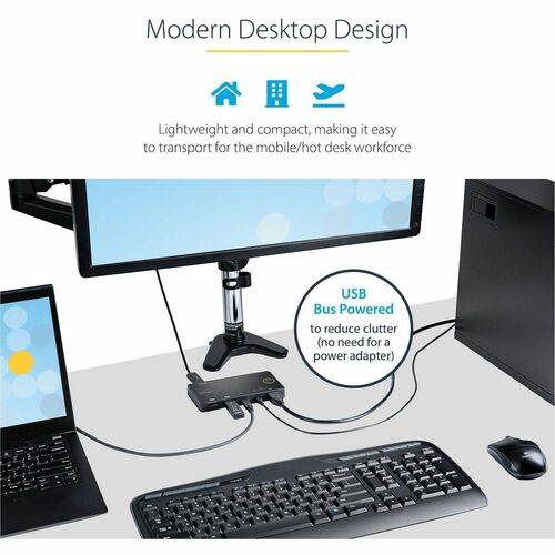 StarTech.com 2 Port Hybrid KVM Switch HDMI + USB-A & USB-C - 4K 60Hz HDMI 2.0 Mo-2