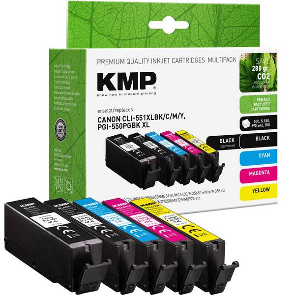 KMP - 2x schwarz cyan magenta gelb Druckerpatronen kompatibel zu Canon PGI-550 XL PGBK - Kompatibel - Tintenpatrone