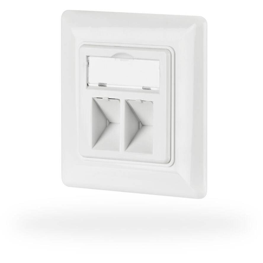 Netzwerkdose 2-fach für Keystones, Weiss, RAL 9003, ohne Keystone Ecommerce Komponenten Rahmen-0