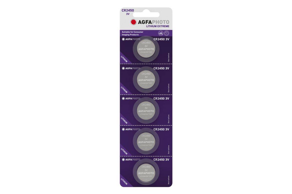 Agfaphoto Batterie Lithium, Knopfzelle, CR2450, 3V Extreme, Retail Blister (5-Pack)-1